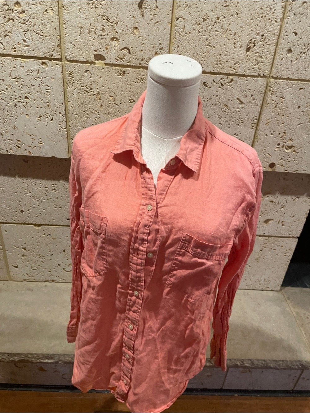 Coral Button-Up Linen Shirt